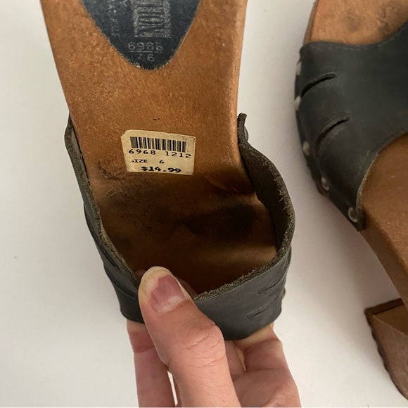 Vintage Leather Collection chunky mule grommet slide sandal heel 37 6 - Picture 10 of 15